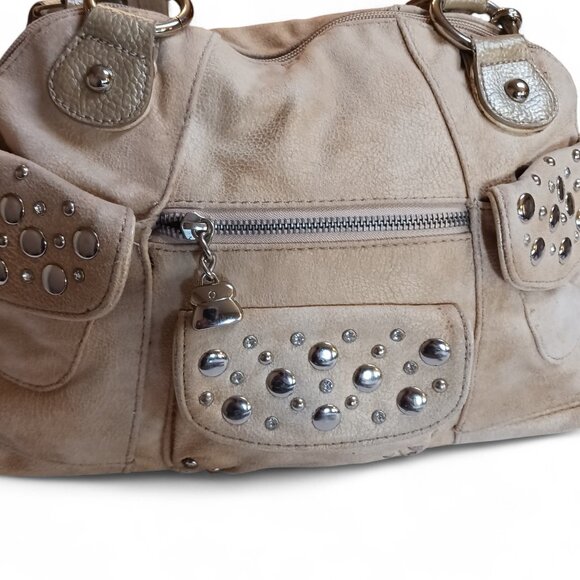 Kathy Van Zeeland Gold Tone Shoulder Bag Faux Suede Metallic Trim - Picture 9 of 16